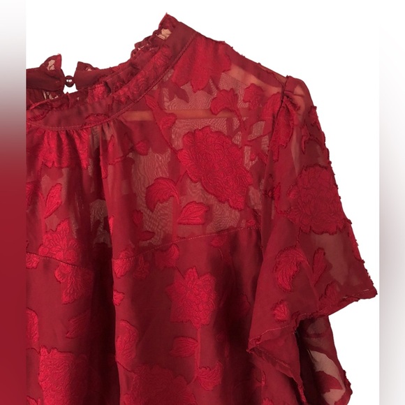 TOP - Women's Torrid Red Chiffon Floral Flutter Sleeve Bubble Hem Top. Size 3X. - Picture 10 of 16